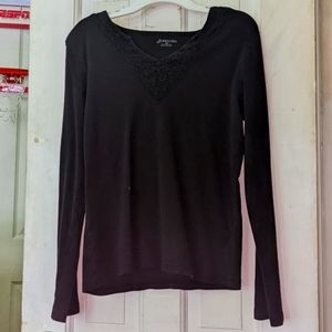 V Neck Long Sleeve Black Blouse